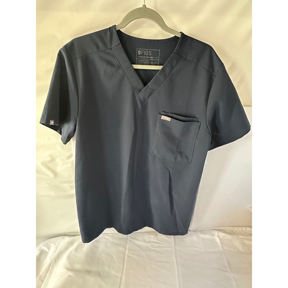 FIGS Technical Collection Scrub Top V-Neck‎ Short Sleeve Medical Navy Blue M